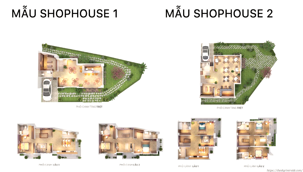 Hình ảnh Mẫu Shophouse 1 & Shophouse 2 Tại The Sky Riverside